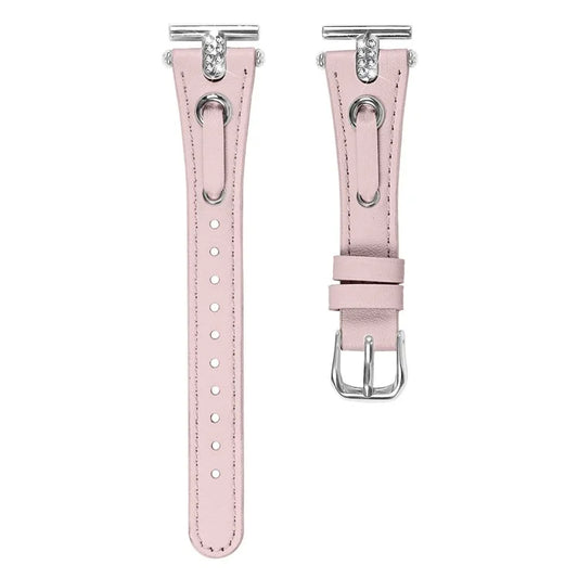 For Motorola Moto 360 42mm (2nd gen) Genuine Cow Leather Watch Band Rhinestone Decor Watch Strap with Silver Buckle
