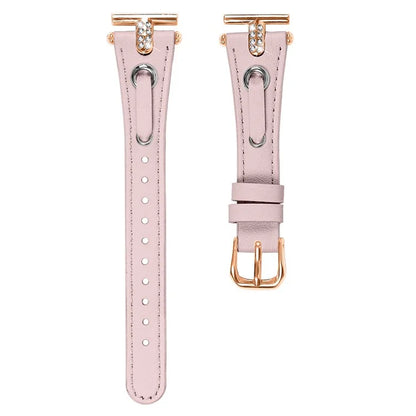 For Motorola Moto 360 42mm (2nd gen) Genuine Cow Leather Watchband Rhinestone Decor Rose Gold Buckle Watch Strap