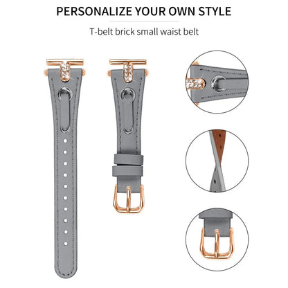 For Motorola Moto 360 42mm (2nd gen) Genuine Cow Leather Watchband Rhinestone Decor Rose Gold Buckle Watch Strap