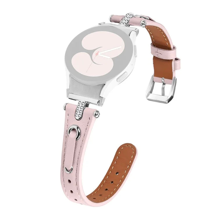 For Samsung Galaxy Watch4 / Watch4 Classic / Active / Watch 5 / 5 Pro Watch Band Genuine Cow Leather Watch Strap with Silver Connector