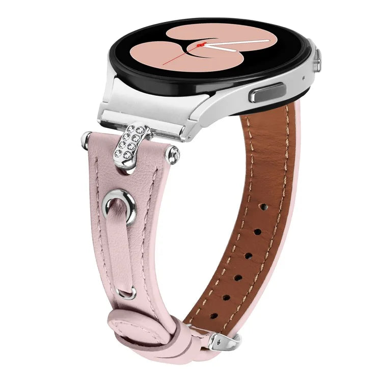 For Samsung Galaxy Watch4 / Watch4 Classic / Active / Watch 5 / 5 Pro Watch Band Genuine Cow Leather Watch Strap with Silver Connector