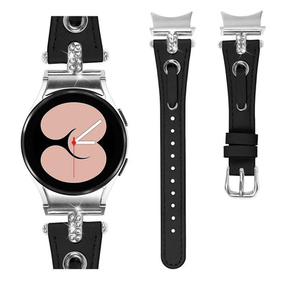 For Samsung Galaxy Watch4 / Watch4 Classic / Active / Watch 5 / 5 Pro Watch Band Genuine Cow Leather Watch Strap with Silver Connector