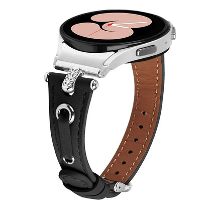 For Samsung Galaxy Watch4 / Watch4 Classic / Active / Watch 5 / 5 Pro Watch Band Genuine Cow Leather Watch Strap with Silver Connector