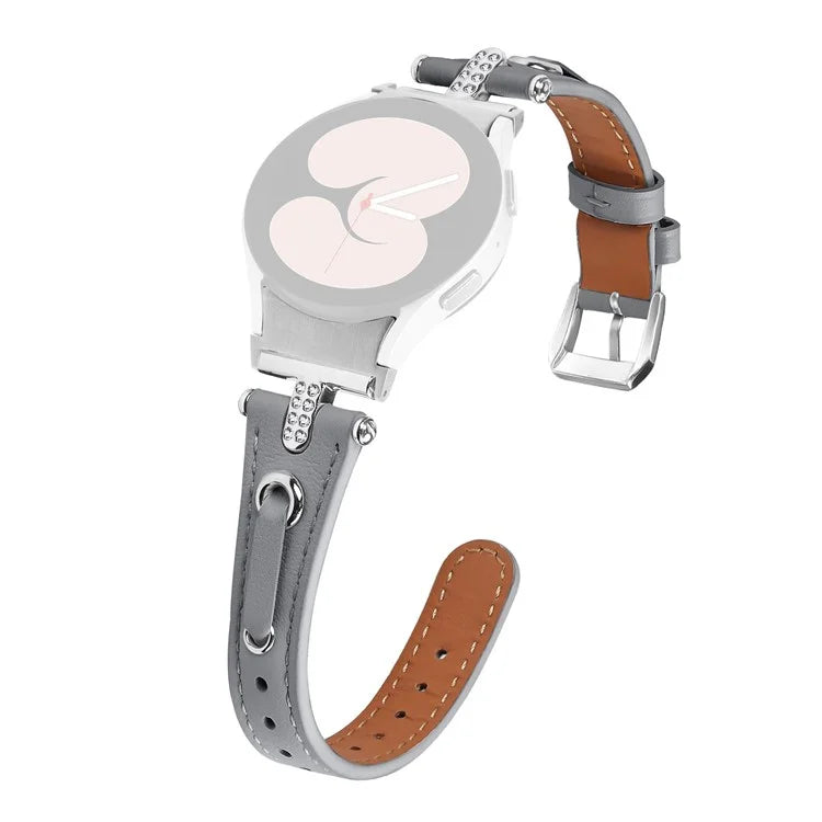 For Samsung Galaxy Watch4 / Watch4 Classic / Active / Watch 5 / 5 Pro Watch Band Genuine Cow Leather Watch Strap with Silver Connector