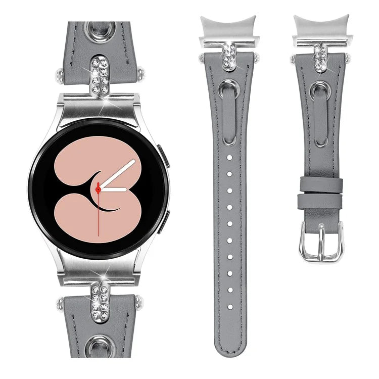 For Samsung Galaxy Watch4 / Watch4 Classic / Active / Watch 5 / 5 Pro Watch Band Genuine Cow Leather Watch Strap with Silver Connector