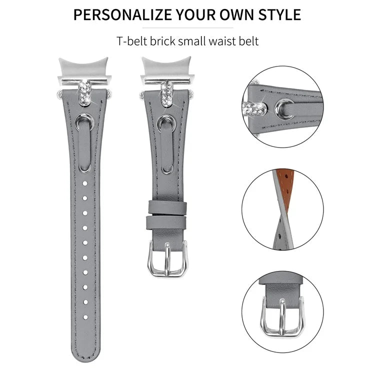 For Samsung Galaxy Watch4 / Watch4 Classic / Active / Watch 5 / 5 Pro Watch Band Genuine Cow Leather Watch Strap with Silver Connector