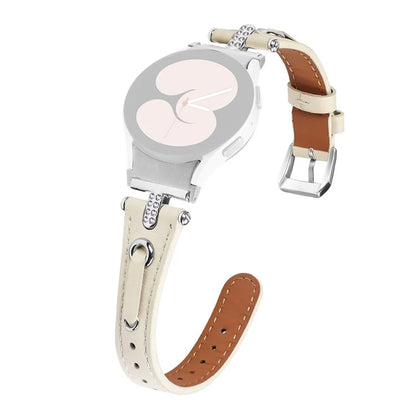 For Samsung Galaxy Watch4 / Watch4 Classic / Active / Watch 5 / 5 Pro Watch Band Genuine Cow Leather Watch Strap with Silver Connector