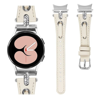 For Samsung Galaxy Watch4 / Watch4 Classic / Active / Watch 5 / 5 Pro Watch Band Genuine Cow Leather Watch Strap with Silver Connector