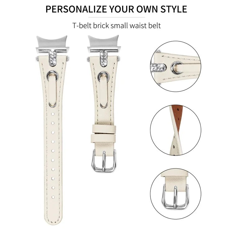 For Samsung Galaxy Watch4 / Watch4 Classic / Active / Watch 5 / 5 Pro Watch Band Genuine Cow Leather Watch Strap with Silver Connector