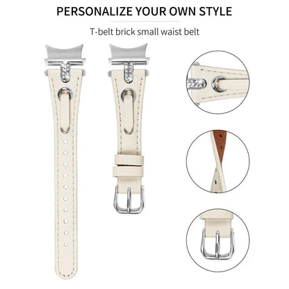 For Samsung Galaxy Watch4 / Watch4 Classic / Active / Watch 5 / 5 Pro Watch Band Genuine Cow Leather Watch Strap with Silver Connector