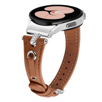 For Samsung Galaxy Watch4 / Watch4 Classic / Active / Watch 5 / 5 Pro Watch Band Genuine Cow Leather Watch Strap with Silver Connector