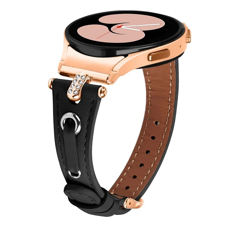 For Samsung Galaxy Watch4 / Watch4 Classic / Watch4 Active / Watch 5 / 5 Pro Genuine Cow Leather Watchband Rose Gold Connector Watch Strap