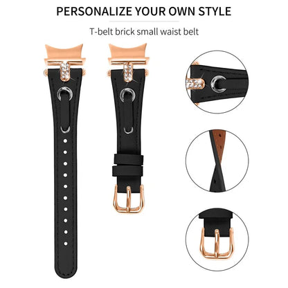 For Samsung Galaxy Watch4 / Watch4 Classic / Watch4 Active / Watch 5 / 5 Pro Genuine Cow Leather Watchband Rose Gold Connector Watch Strap