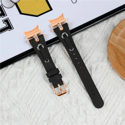 For Samsung Galaxy Watch4 / Watch4 Classic / Watch4 Active / Watch 5 / 5 Pro Genuine Cow Leather Watchband Rose Gold Connector Watch Strap