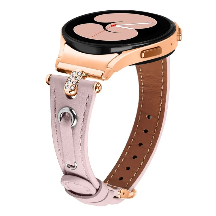 For Samsung Galaxy Watch4 / Watch4 Classic / Watch4 Active / Watch 5 / 5 Pro Genuine Cow Leather Watchband Rose Gold Connector Watch Strap