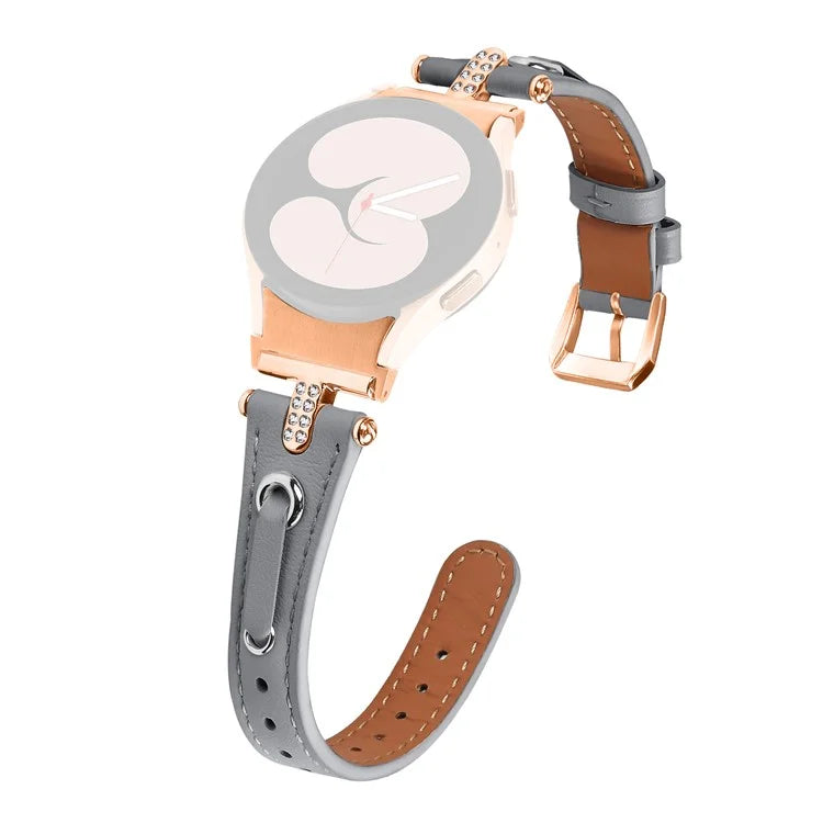 For Samsung Galaxy Watch4 / Watch4 Classic / Watch4 Active / Watch 5 / 5 Pro Genuine Cow Leather Watchband Rose Gold Connector Watch Strap