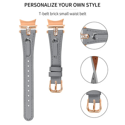 For Samsung Galaxy Watch4 / Watch4 Classic / Watch4 Active / Watch 5 / 5 Pro Genuine Cow Leather Watchband Rose Gold Connector Watch Strap