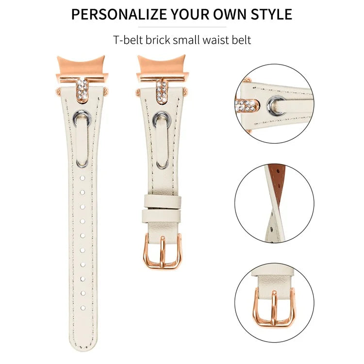 For Samsung Galaxy Watch4 / Watch4 Classic / Watch4 Active / Watch 5 / 5 Pro Genuine Cow Leather Watchband Rose Gold Connector Watch Strap