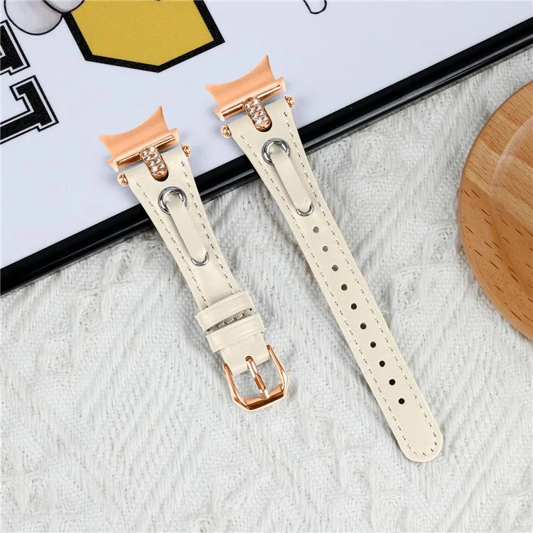 For Samsung Galaxy Watch4 / Watch4 Classic / Watch4 Active / Watch 5 / 5 Pro Genuine Cow Leather Watchband Rose Gold Connector Watch Strap