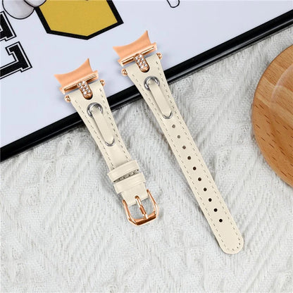 For Samsung Galaxy Watch4 / Watch4 Classic / Watch4 Active / Watch 5 / 5 Pro Genuine Cow Leather Watchband Rose Gold Connector Watch Strap