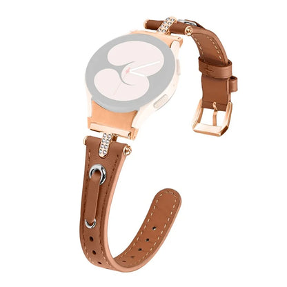 For Samsung Galaxy Watch4 / Watch4 Classic / Watch4 Active / Watch 5 / 5 Pro Genuine Cow Leather Watchband Rose Gold Connector Watch Strap