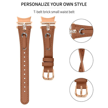 For Samsung Galaxy Watch4 / Watch4 Classic / Watch4 Active / Watch 5 / 5 Pro Genuine Cow Leather Watchband Rose Gold Connector Watch Strap