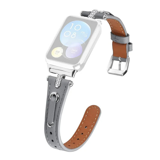 For Xiaomi Smart Band 8 Pro Slim Strap Rhinestone Genuine Cow Leather Watch Band (Silver Buckle)