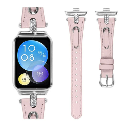 For Xiaomi Smart Band 8 Pro Slim Strap Rhinestone Genuine Cow Leather Watch Band (Silver Buckle)