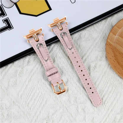 For Xiaomi Smart Band 8 Pro Rhinestone Genuine Cow Leather Watch Strap (Rose Gold Buckle)