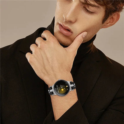 For Google Pixel Watch Genuine Cow Leather Watch Strap Rhinestone Decor Watch Band with Silver Buckle