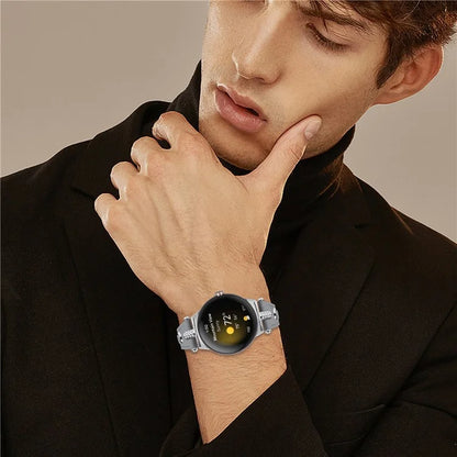 For Google Pixel Watch Genuine Cow Leather Watch Strap Rhinestone Decor Watch Band with Silver Buckle