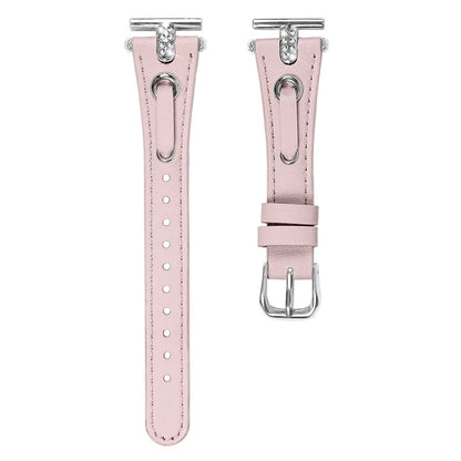 For GarminMove 3  /  Vivomove 3 Watchband Genuine Cow Leather T-belt Strap (Silver Connector)
