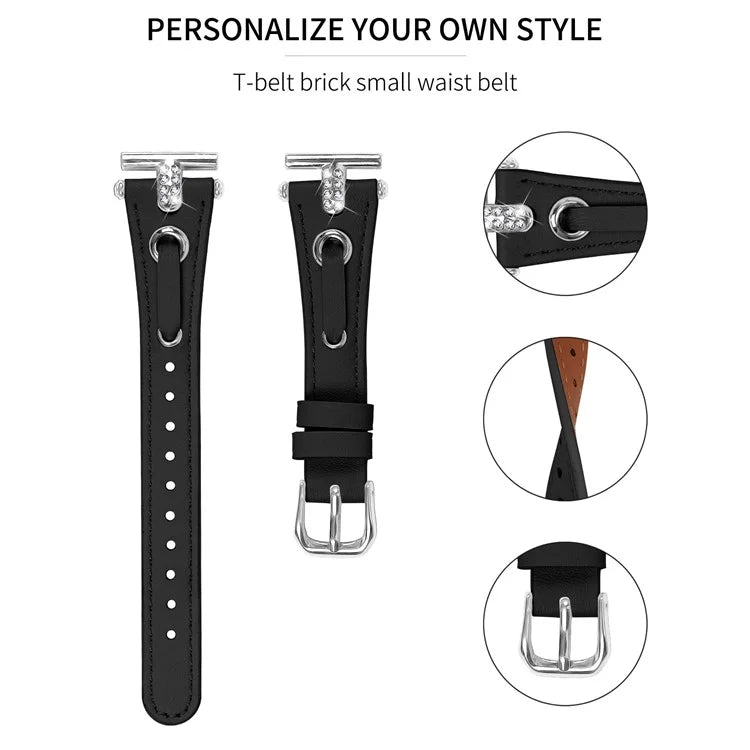 For GarminMove 3  /  Vivomove 3 Watchband Genuine Cow Leather T-belt Strap (Silver Connector)