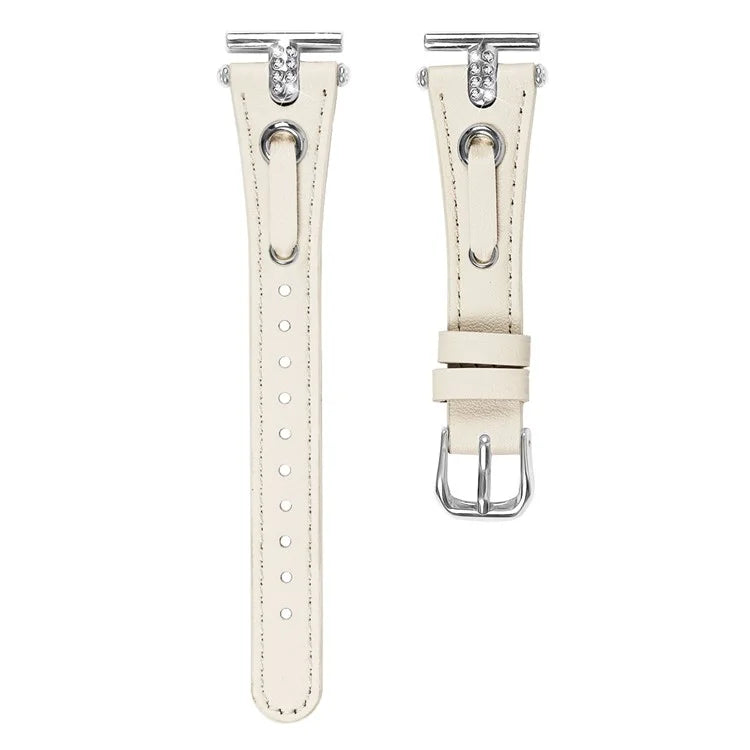For GarminMove 3  /  Vivomove 3 Watchband Genuine Cow Leather T-belt Strap (Silver Connector)