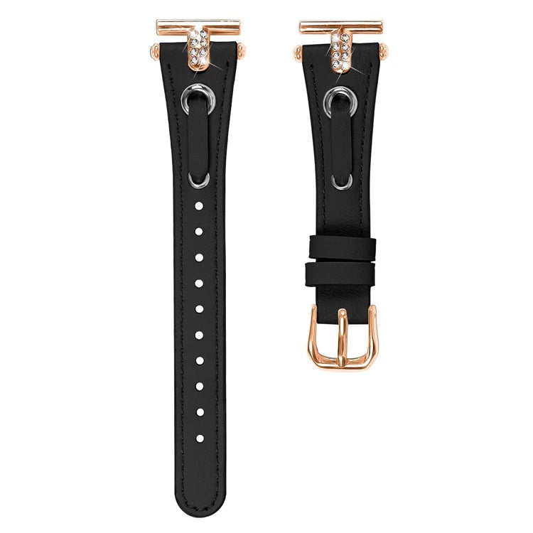 For Huami Amazfit Youth Edition 20mm Replacement Strap Genuine Cow Leather Watch Band with Rose Gold Buckle