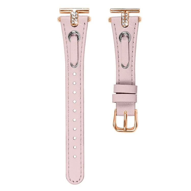 For Huami Amazfit Youth Edition 20mm Replacement Strap Genuine Cow Leather Watch Band with Rose Gold Buckle