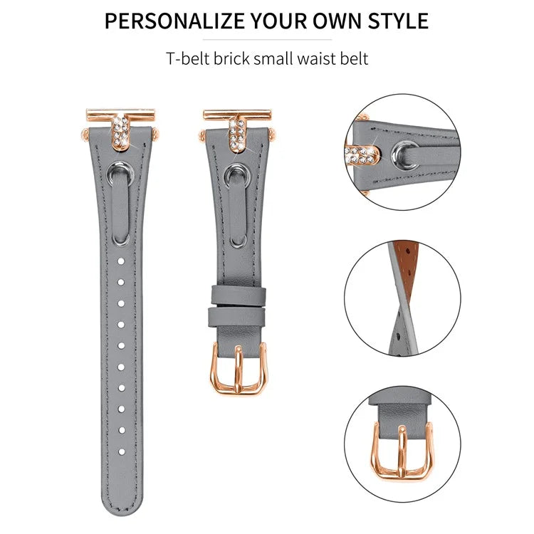 For Huami Amazfit Youth Edition 20mm Replacement Strap Genuine Cow Leather Watch Band with Rose Gold Buckle