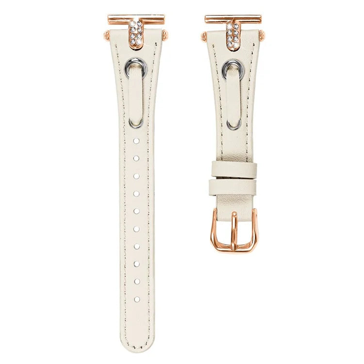 For Huami Amazfit Youth Edition 20mm Replacement Strap Genuine Cow Leather Watch Band with Rose Gold Buckle