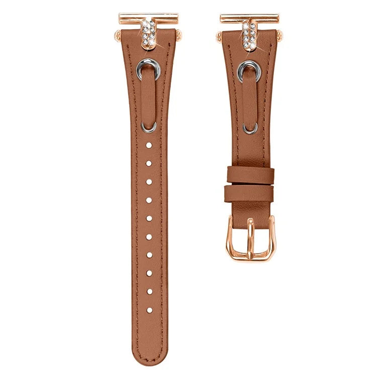 For Huami Amazfit Youth Edition 20mm Replacement Strap Genuine Cow Leather Watch Band with Rose Gold Buckle
