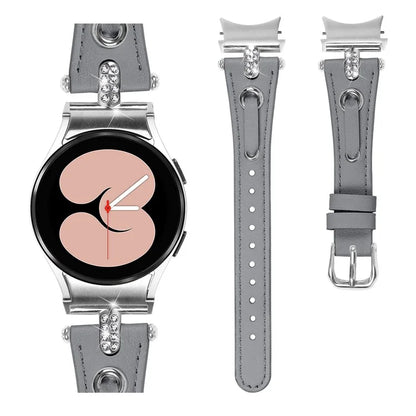 For Samsung Galaxy Watch6 40mm  /  44mm  /  6 Classic 43mm  /  47mm Genuine Cow Leather Watch Band (Silver Connector)