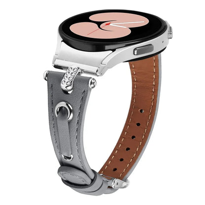 For Samsung Galaxy Watch6 40mm  /  44mm  /  6 Classic 43mm  /  47mm Genuine Cow Leather Watch Band (Silver Connector)