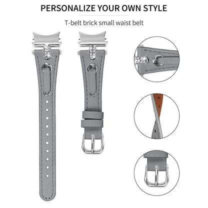 For Samsung Galaxy Watch6 40mm  /  44mm  /  6 Classic 43mm  /  47mm Genuine Cow Leather Watch Band (Silver Connector)