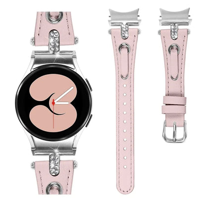 For Samsung Galaxy Watch6 40mm  /  44mm  /  6 Classic 43mm  /  47mm Genuine Cow Leather Watch Band (Silver Connector)