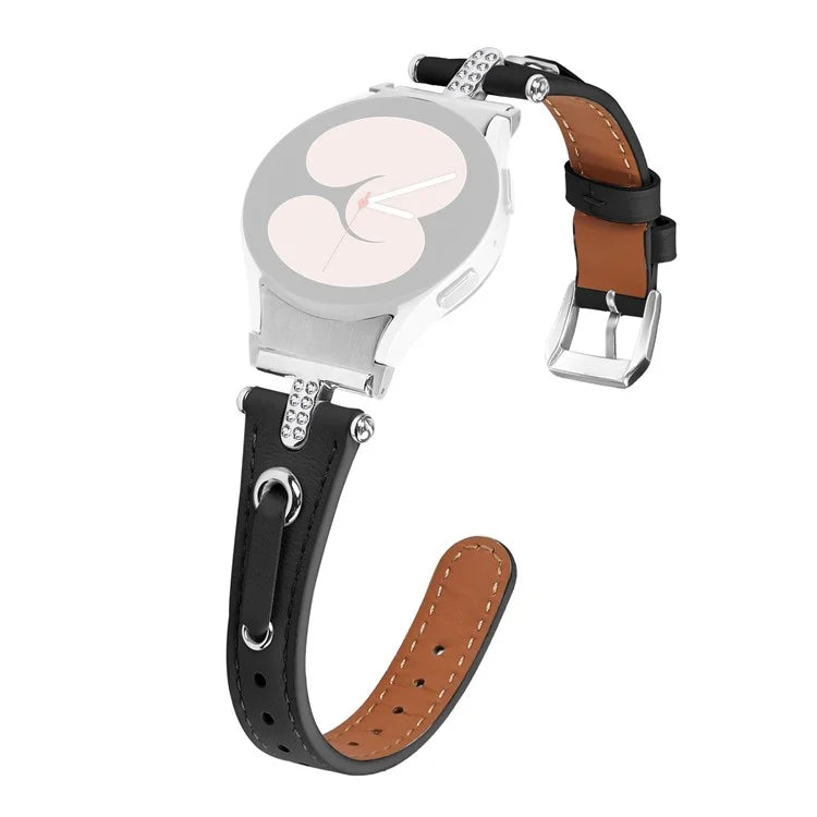 For Samsung Galaxy Watch6 40mm  /  44mm  /  6 Classic 43mm  /  47mm Genuine Cow Leather Watch Band (Silver Connector)