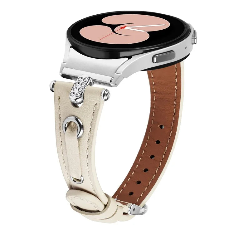 For Samsung Galaxy Watch6 40mm  /  44mm  /  6 Classic 43mm  /  47mm Genuine Cow Leather Watch Band (Silver Connector)