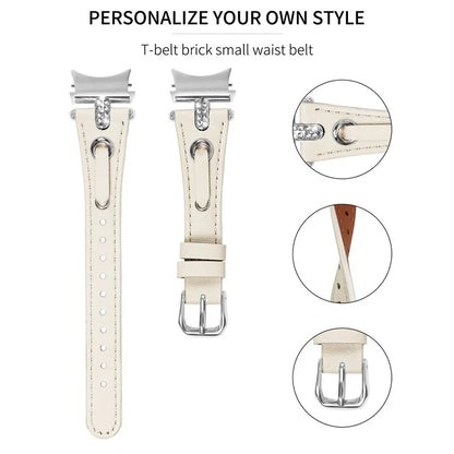 For Samsung Galaxy Watch6 40mm  /  44mm  /  6 Classic 43mm  /  47mm Genuine Cow Leather Watch Band (Silver Connector)