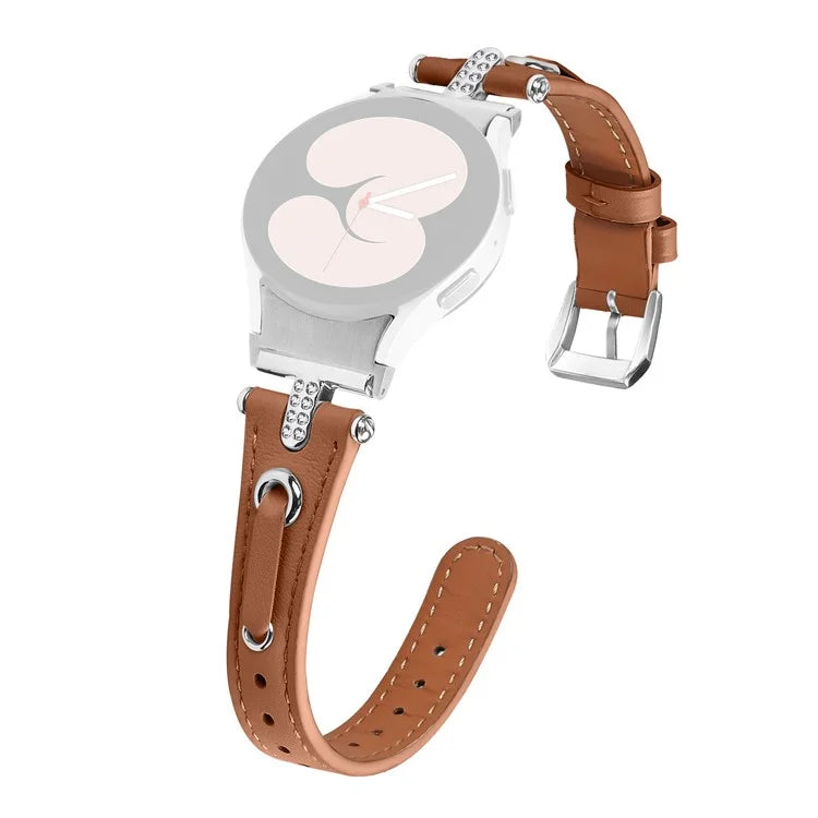 For Samsung Galaxy Watch6 40mm  /  44mm  /  6 Classic 43mm  /  47mm Genuine Cow Leather Watch Band (Silver Connector)