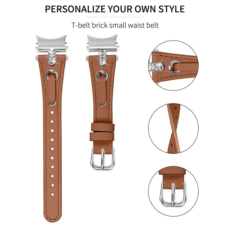 For Samsung Galaxy Watch6 40mm  /  44mm  /  6 Classic 43mm  /  47mm Genuine Cow Leather Watch Band (Silver Connector)
