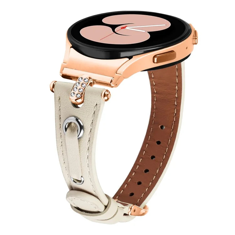 For Samsung Galaxy Watch6 40mm  /  44mm  /  6 Classic 43mm  /  47mm Watchband Genuine Cow Leather Strap (Rose Gold Connector)