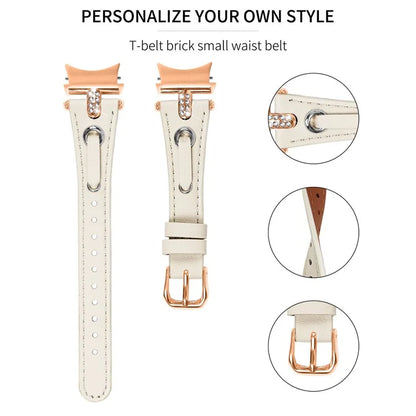 For Samsung Galaxy Watch6 40mm  /  44mm  /  6 Classic 43mm  /  47mm Watchband Genuine Cow Leather Strap (Rose Gold Connector)